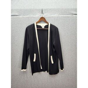 Misook Womens Open Front Cardigan Sweater L Black & White Acrylic Knit